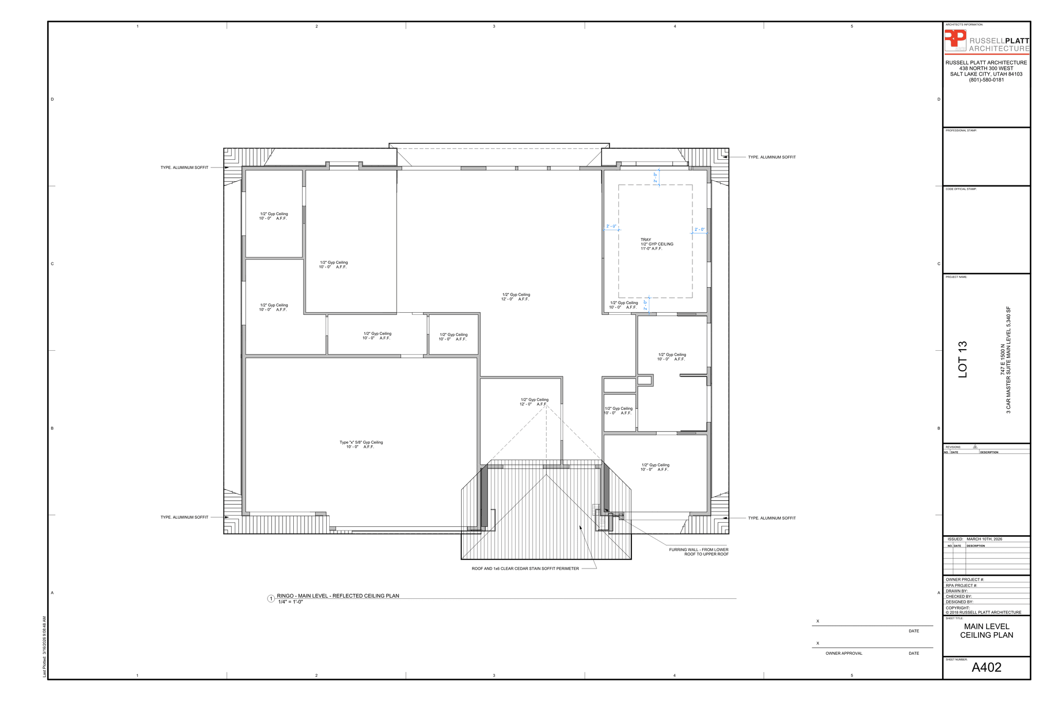 Whitehaven main-level floor plan with AI room, door, window, and soffit takeoff