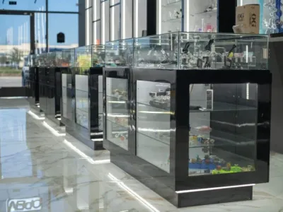 Handcrafted Black Wood Showcase: Store Elegance