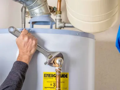 Water heater being worked on