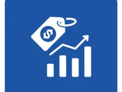 Price tag and growth chart icon.