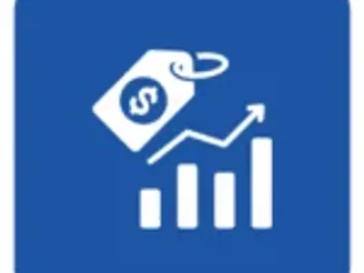 Price tag and growth chart icon.