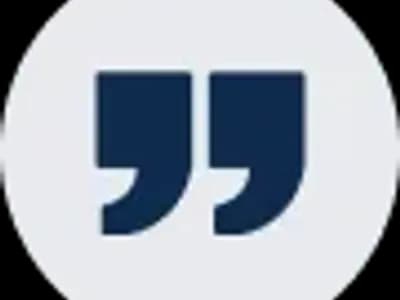 Quotation marks icon on circular background.
