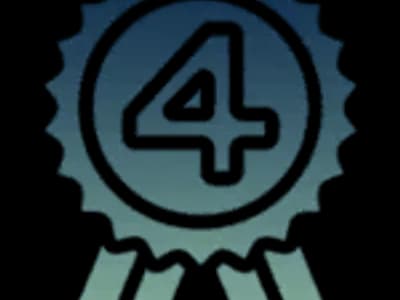 Blue badge with number four and ribbons.