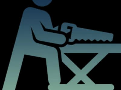 Person icon using a handsaw tool.
