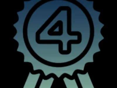 Blue badge with number four and ribbons.