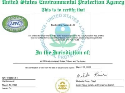 Certificate Multicolor Paints Saint Augustine EPA