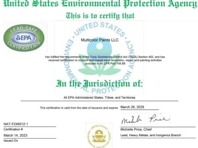 Certificate Multicolor Paints Saint Augustine EPA