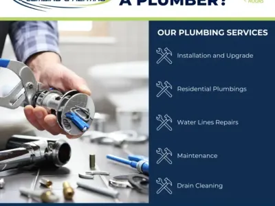 Robert's Plumbing Social Ad showing Plumbing Services: Installation and upgrade, residential plumbings, water lines and repairs, maintenance, drain cleaning.