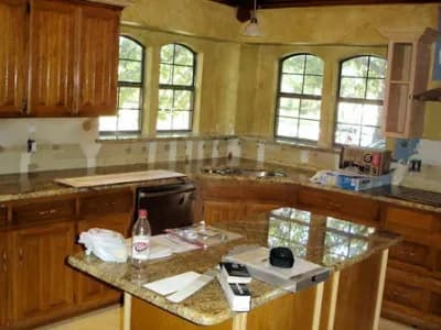 Kitchen with dark cabinets