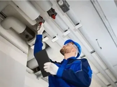 PVC Water Pipe Inspection By Construction Worker