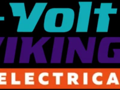 Volt Vikings Electrical logo with teal and purple text above an orange banner.