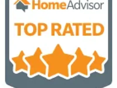 HomeAdvisor Top Rated badge featuring five stars, representing Ace Kustoms' expertise in custom cabinetry and innovative home remodeling solutions.