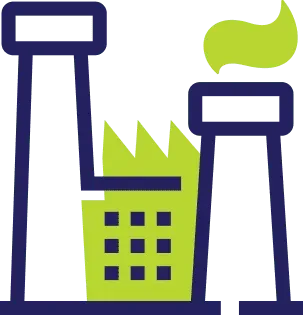 Green and blue large industrial factory icon