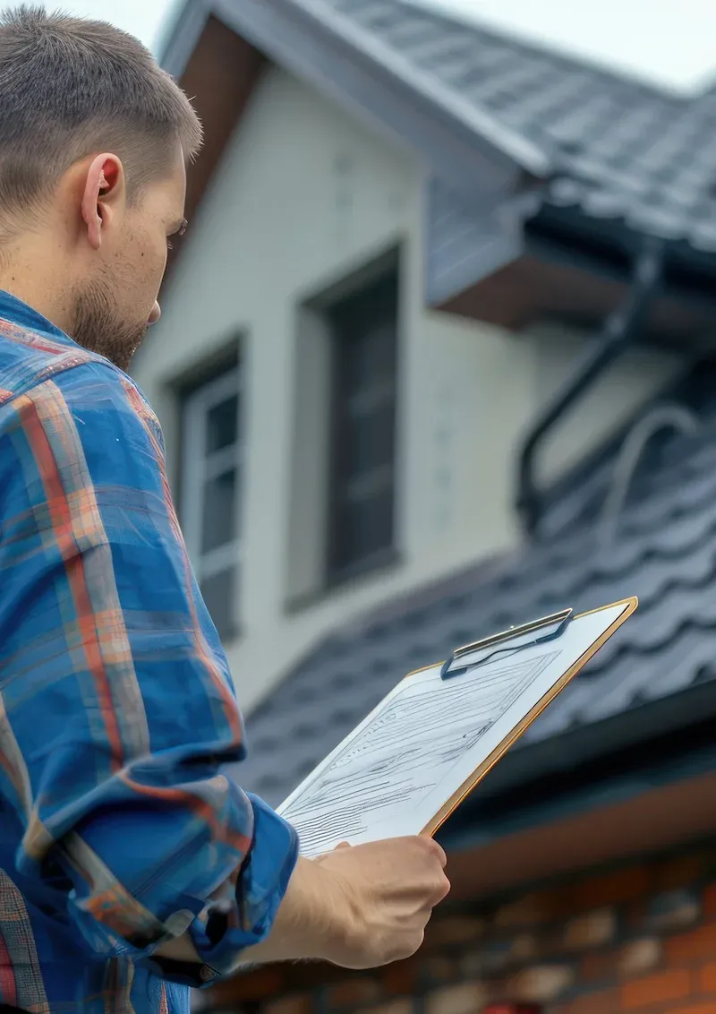 man inspecting roof