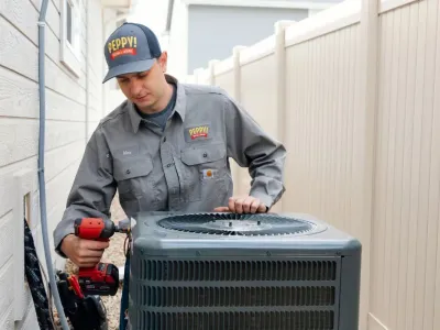 Image of an HVAC technician performing AC maintenance in Boise, Idaho