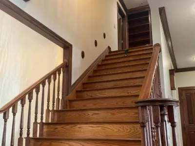 Interior wood stain finished product for an interior stairway that needed some rejuvenation.