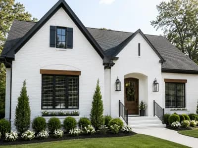 A beautiful brick house with a new paint job.