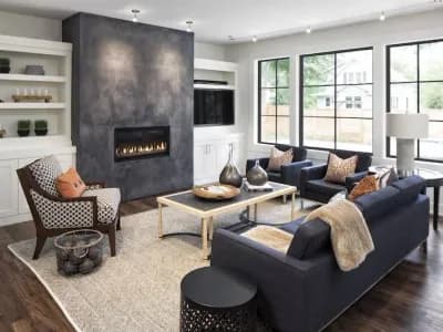 Modern living room with Infinity by Marvin picture windows in Ebony finish