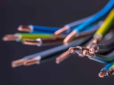 Up of colorful electrical wires and cables for electrical installation.