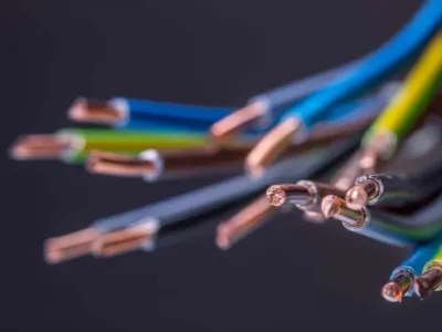 Up of colorful electrical wires and cables for electrical installation.