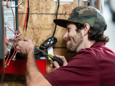 HVAC technician repairing a gas furnace.