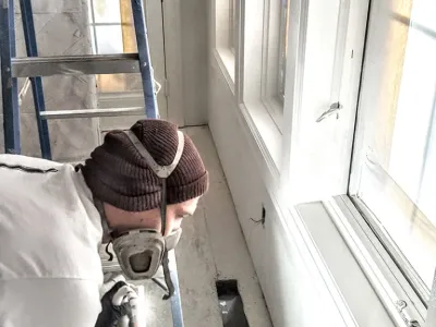 Millwork Painting Mantel Applying the Enamel
