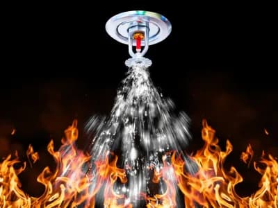 Fire Sprinkler System activating and putting out a fire