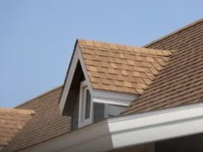 Brown roof shingles on a home