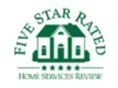 Five Star Rated Home Services Review logo with green house and stars.