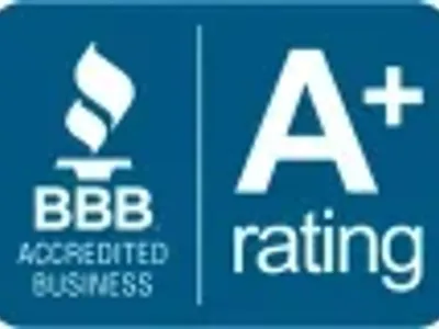 BBB Accredited Business A+ rating logo on a blue background.