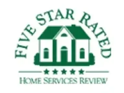 Five Star Rated Home Services Review logo with green house and stars.