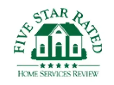 Five Star Rated Home Services Review logo with green house and stars.