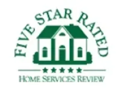 Five Star Rated Home Services Review logo with green house and stars.