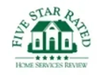 Five Star Rated Home Services Review logo with green house and stars.