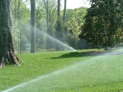 Landscape Irrigation Sprinklers watering grass and trees