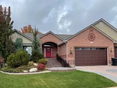 Amarr Lincoln Long Panel-Mahogany Wood Grain - Single & Double - Windows | Garage Door Repair & Installation in Bountiful UT | A Plus Garage Doors | Garage Door Repair Bountiful