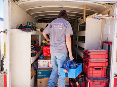 Dynamic Plumbing team member in trailer