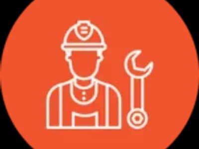 Worker icon with wrench on orange background.