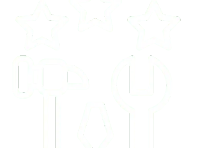 Tools and stars icon on black background.