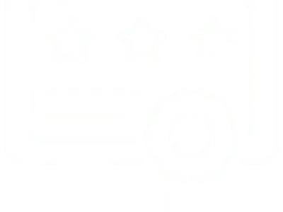 Certificate with stars and ribbon icon.