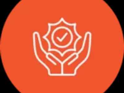 Hands holding checkmark symbol on orange background.