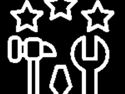 Tools and stars icon on black background.