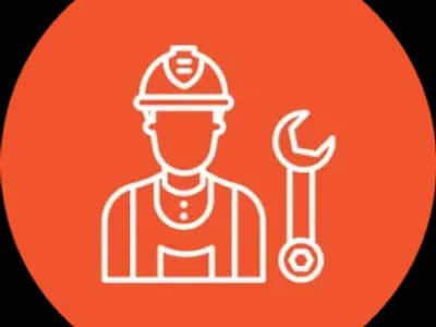 Worker icon with wrench on orange background.