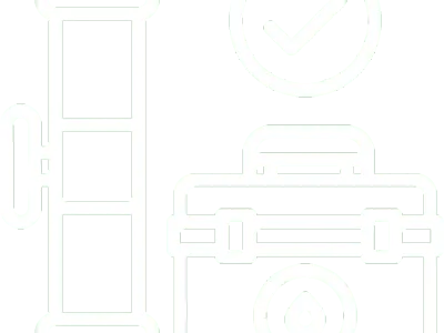 Pipeline, toolbox, checkmark icon on black background.