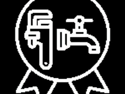 Plumbing symbol with wrench and faucet.