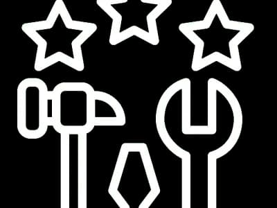Tools and stars icon on black background.