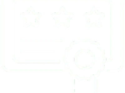 Certificate with stars and ribbon icon.