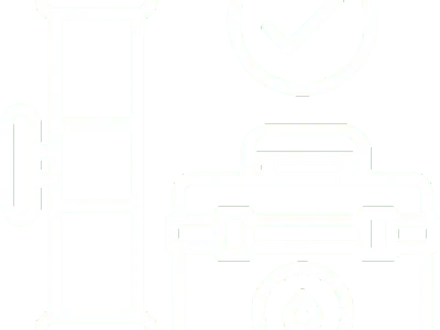 Pipeline, toolbox, checkmark icon on black background.