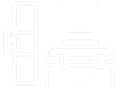 Pipeline, toolbox, checkmark icon on black background.
