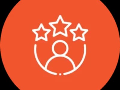 Person with three stars on orange background.